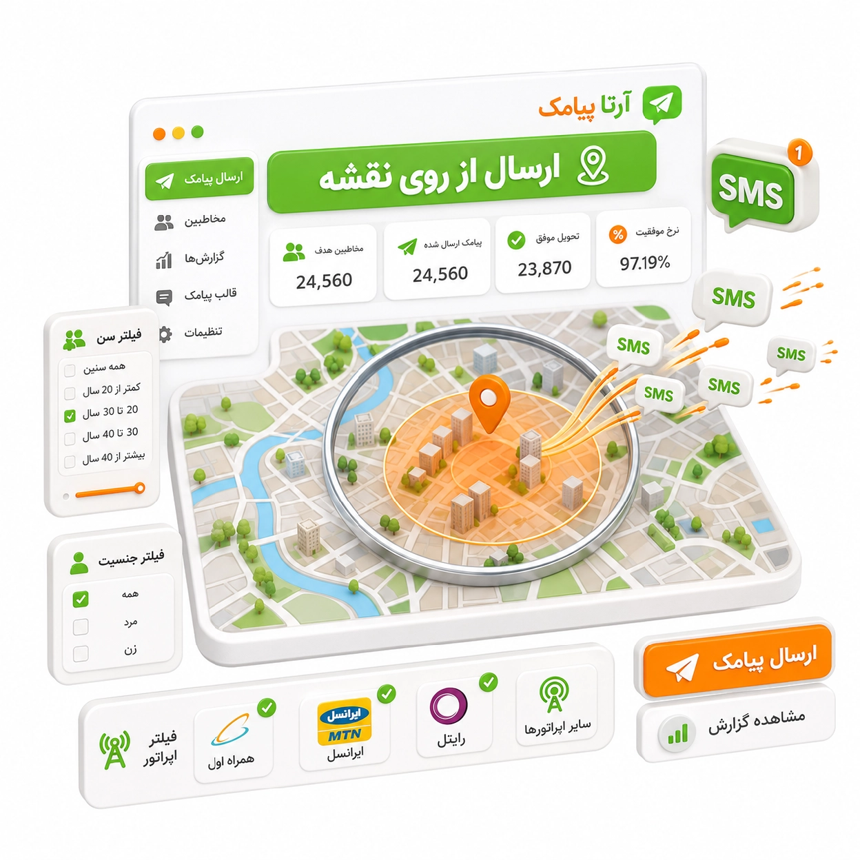 ارسال پیامک از روی نقشه