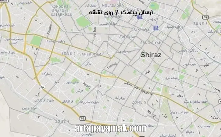 ارسال پیامک از روی نقشه به شیراز