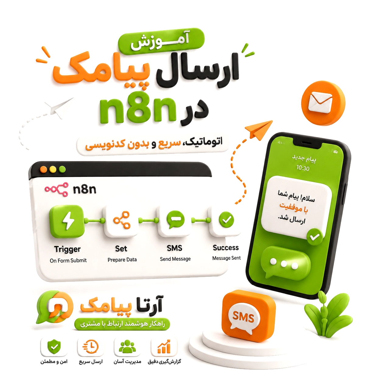 آموزش ارسال پیامک در n8n با آرتا پیامک
